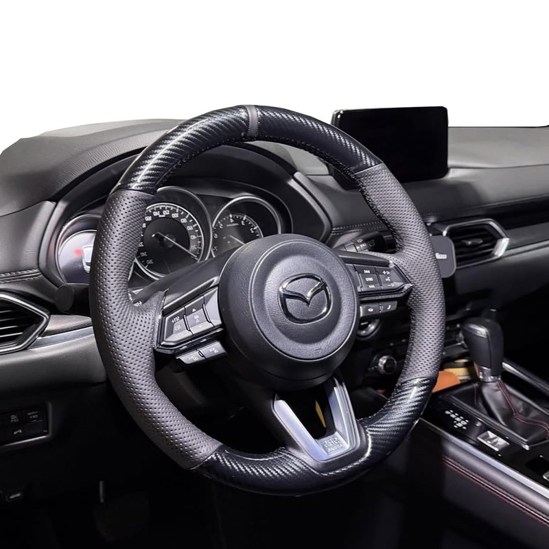 Steering Wheel Cover Hand-Stitch on Black Leather Protector Wrap for