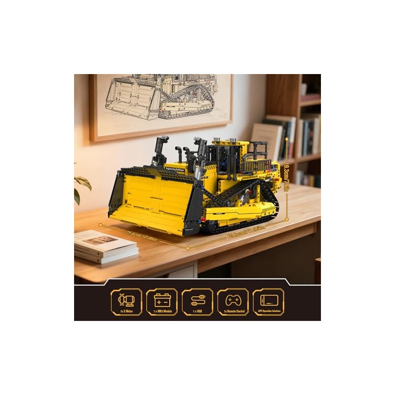 Mould King 15084 Construction Bulldozer Kit, 1508-Piece Engineering Vehicle Model