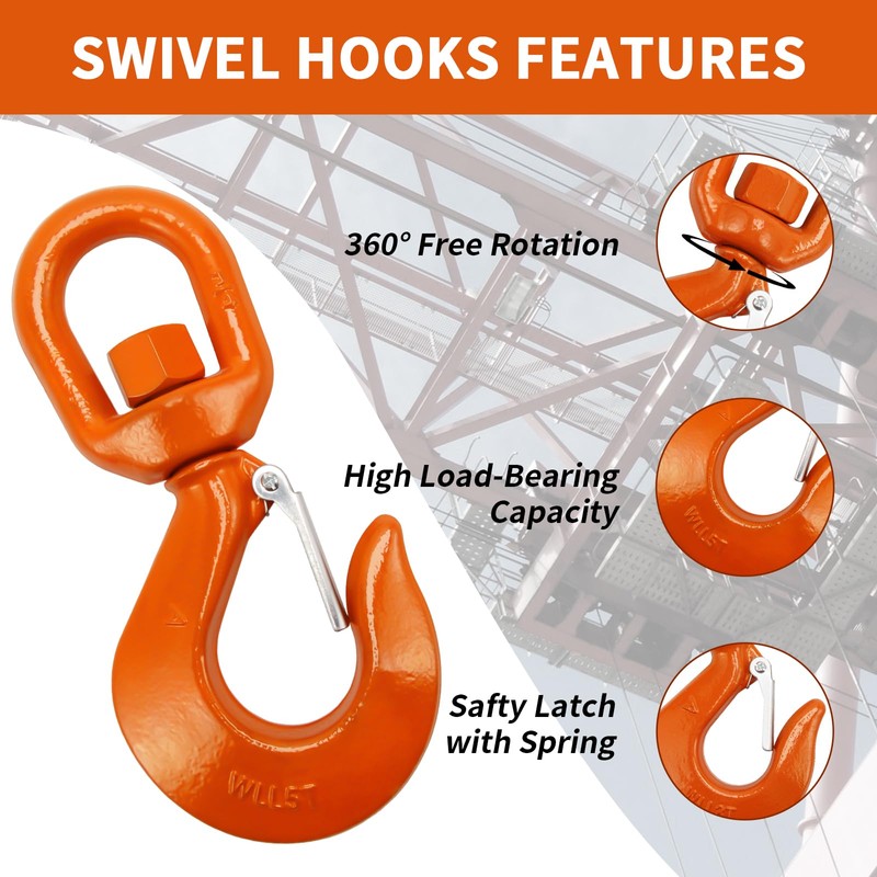 Leero 5 Tons Swivel Lifting Hook, Heavy Duty G80 Self