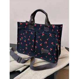 Solid Color/flower & Fruit & Heart Pattern Fabric Tote Bag for Women, Summer 2024 Large Capacity Everything Tote Bag, Travel Essentials, Multiple Pocket Work Bag:_multicolor4_Please Refer To The Pictures for Dimensions
