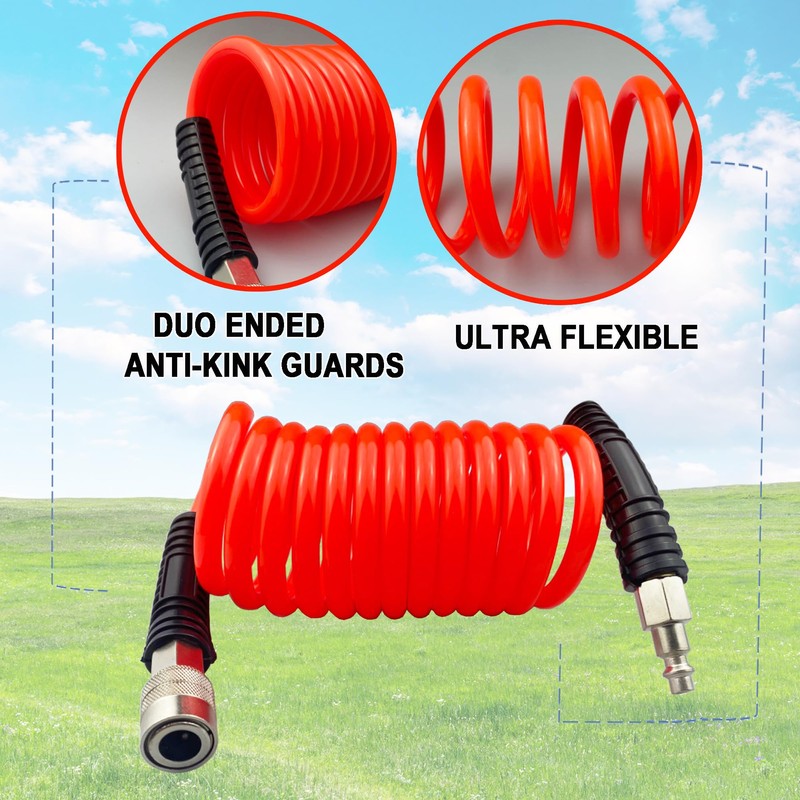 Darnassus Polyurethane Recoil Air Hose, Air Compressor Hose with 1/4"