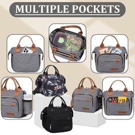 TuErCao Small Lunch Bag Lightweight Insulated Lunch Box for Women Work Portable Soft Cooler for Picnic Travel Road Trips, Loncheras para Mujer, Stripes