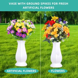 TFANUO Cemetery Vases with Spikes,Grave Vases for Cemetery with Metal Spikes and Scupper (1, white)