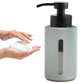 Enra Foaming Soap Dispenser with Clear Window,12oz Bathroom Soap Dispenser with Stainless Steel Pump, Modern Thick Glass Refillable Pump Bottle for Bathroom Kitchen(Light Gray Foam Dispenser)