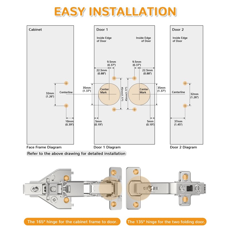 Chibery 2 Pair 135 Degree & 165 Degree Hinges Kit
