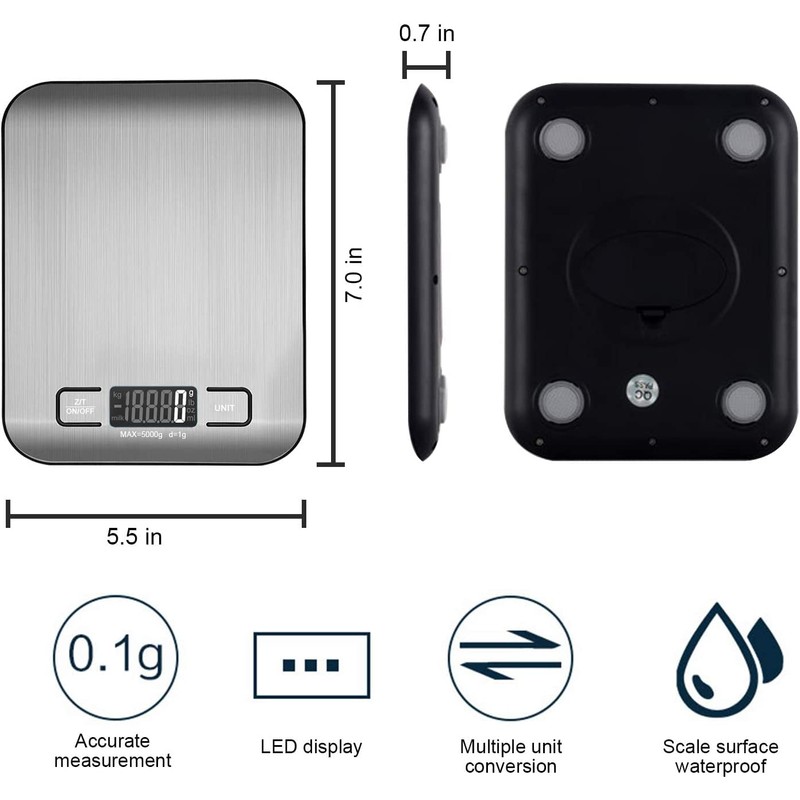 Viboos Digital Kitchen Scale, 5 kg High-Quality Stainless Steel Electronic