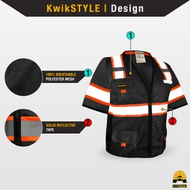 KwikSafety - Charlotte, NC - UNDERBOSS Safety Vest with Sleeves [11 POCKETS] Premium ANSI Class Unrated Hi Vis Reflective PPE Construction Surveyor Work Gear/Black Small