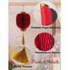 4 Piece Traditional Chinese Red Paper Honeycomb Lanterns with Gold