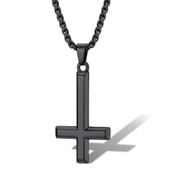 Supcare Stainless Steel Inverted Cross Necklaces, Satanism Jewellery Black Plated Upside Down Neck Chain for Man Woman