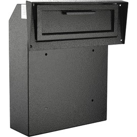 Metateel Through The Door Locking Mail Drop Box with Rain Cover Mail Slot, Heavy Duty Door Mount Mailboxfor Key Rents Cash Checks Letters, Safe Deposit Drop Box for House Office Commercial, Black