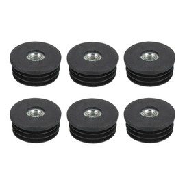 QUARKZMAN Pack of 6 black inserts for round pipes with M8 thread, for 32 mm / 1.26 inch pipe outer diameter, threaded bushings plastic, for roller insert, chair end caps, furniture leg plugs
