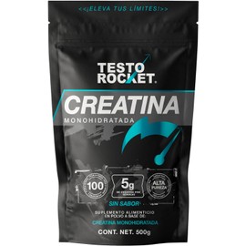 Creatina Monohidratada Micronizada Alta Pureza | 100 Servicios 5gr por porcion | Sin Sabor | Creatina Testo Rocket Polvo 500 gr | Pre entreno, Pre wor