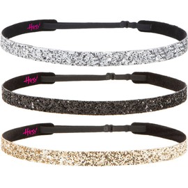 Hipsy Women's Adjustable NO SLIP Skinny Bling Glitter Headband Multi 3pk (Black/Gold/Silver)