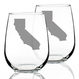 California State Outline - Stemless Wine Glasses - Set of 2 - State Themed Drinking Decor and Gifts for Californians - Large 17 Ounce