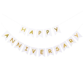 Elaliyi Happy Anniversary Banner White Wedding Anniversary Party Sign Decorations Anniversary Ceremony Banner, Anniversary Party Decorations