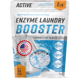 Enzyme Laundry Booster Odor Remover - 2 lbs Unscented Enzymatic Clothes Stain Cleaner Powder, Natural Deodorizer with Bio Active Enzymes, Detergent Additive Eliminator for Sweat, Oil, Blood - 64 Loads