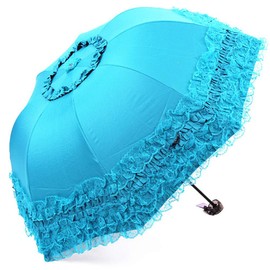 Princess Lace Vintage Lace UV Sun Parasol Folding 3D Flower Embroidery Umbrella 5 Folding Blue Rainy Days, Snowy Days, Sunny Days are Available