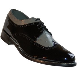 Stacy Baldwin Black and Grey Wingtips Leather Spectators_Two Tone Vintage Style Oxfords (7.5D)