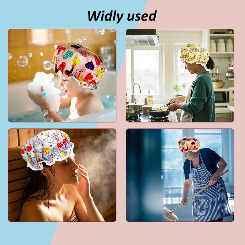 Shower Cap for Kids, 3 Pack Large Reusable Double Layer