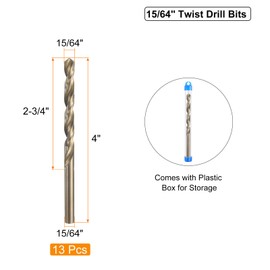 uxcell 15/64" M35 Cobalt Twist Drill Bits, High-Speed Steel Jobber Drill Bit for Stainless Steel, Hardened Metal, Cast Iron, Aluminum, Copper, Soft Alloy Steel, Wood, Plastic