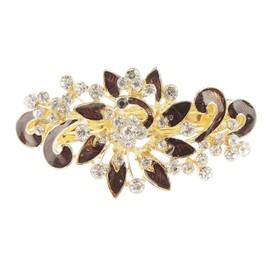 Ladies Enamel & Diamante Evening Occasion Stencil Hair Barrette Clip Peacock Waves (Pointy Brown)
