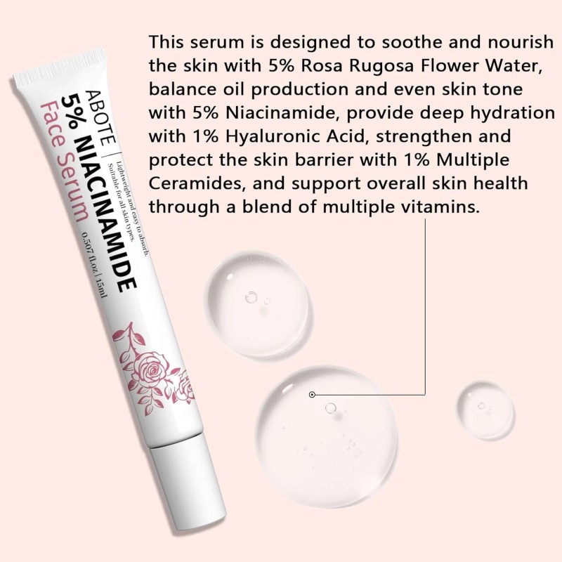 ABOTE 5% Niacinamide Serum with 5% Damascus Rose Water for