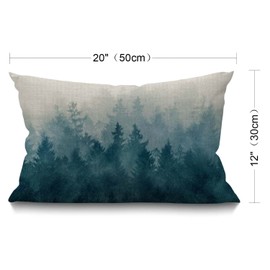 BGBDEIA Scenery Series Lumbar Cushion Cover 30X50cm 12x20 Inch Decorative Bedroom Living Room Pine Tree Leaves Silhouette Misty Fog Rectanglar Throw Pillow Cover for Bed Sofa Couch