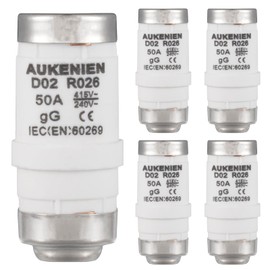 AUKENIEN Neozed Fuse 50A D02 E18 400VAC Spiral Ceramic Fuses 50 Amp Fuse NEOZED Fuse Insert (Pack of 5)