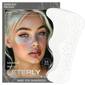 Leterly 24 Pcs Glitter Freckles Face Tattoo,Silver Face Glitter Makeup Patches Cute Sparkle Freckles Patches Waterproof Makeup Speckles for Face Accessories for Women Girls