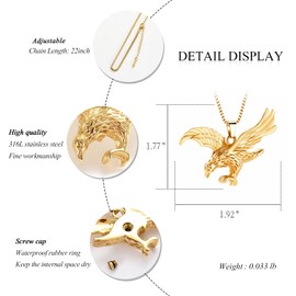 XSMZB Eagle Urn Necklace for Ashes of Loved Ones Keepsake Ash Holder for Pet Human Memorial Cremation Jewelry for Ashes for Men Women (Gold)