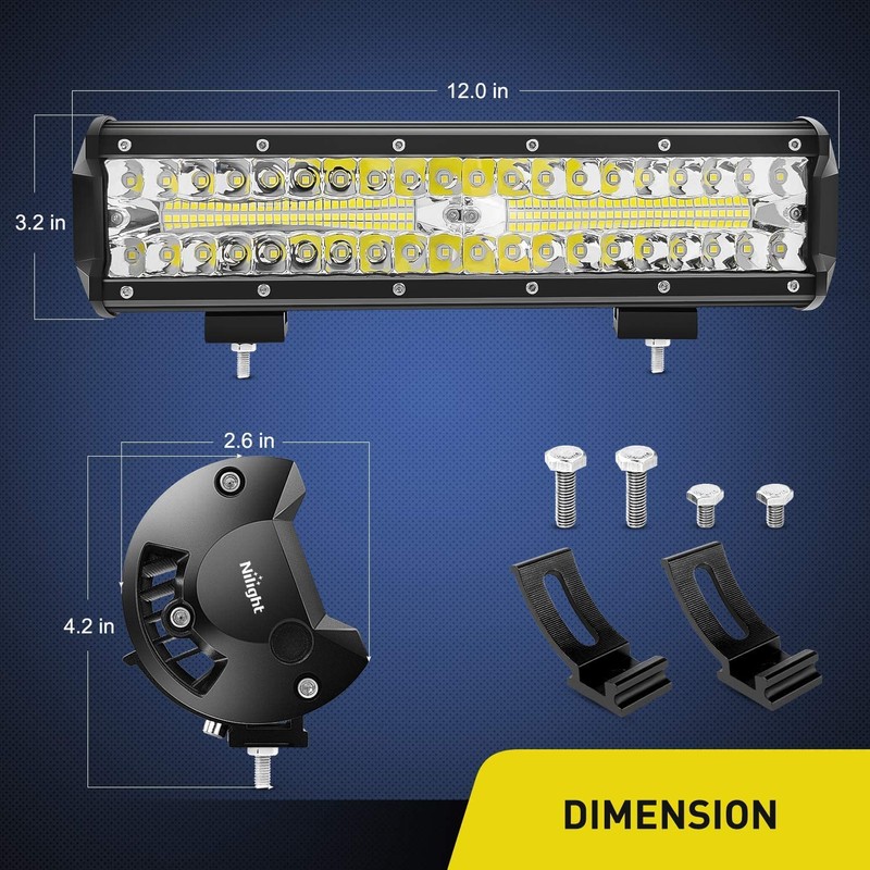 Nilight 12 Inch 300W LED Light Bar Triple Row Flood