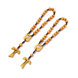 KOMI 2Pcs Our Lady Of Medjugorje Peace Rosary Handmade Wood Beads Chaplet of Medjugorje Blessing Rosary Catholic
