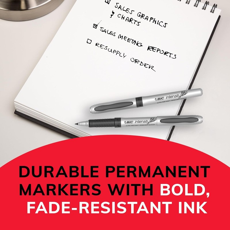 BIC Intensity Black Permanent Markers, Ultra Fine Point, 12-Count Pack