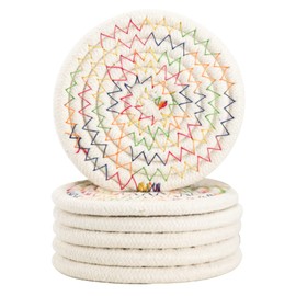 Coasters for Drinks, Vintage Woven Coasters for Table Protection, Water Absorbent Coaster Set, Handmade Braided Fabric Coasters Heat-Resistant (Colorful, 6)