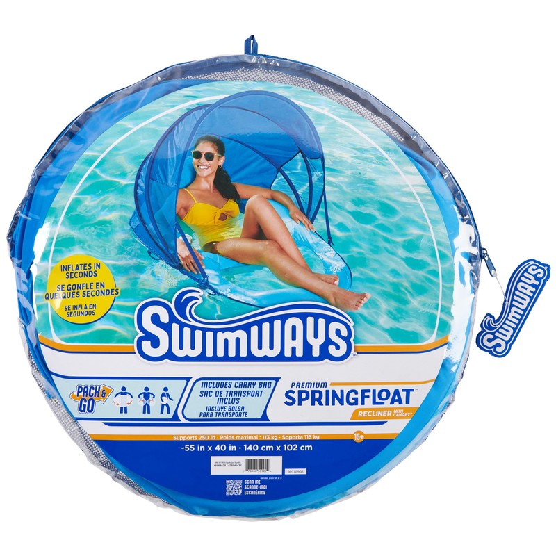 SwimWays Spring Float Premium Recliner with Canopy, Pool Lounger for