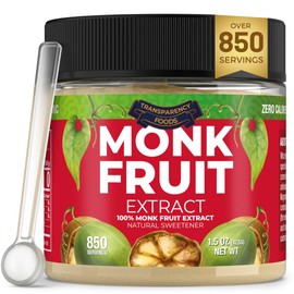 100% Monk Fruit Extract (90X Sweeter Than Sugar) Monk Fruit Sweetener No Erythritol, Sugar Substitute, Zero Calories, Zero Glycemic, Non-GMO, 25% Mogroside V - Transparency Foods (1.5oz, 850 servings)