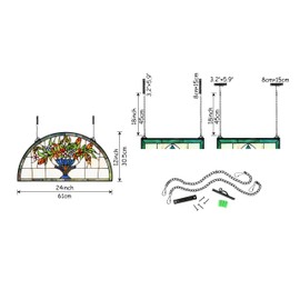 YonLouky 24 inch Flower Stained Glass Window Hanging Half Moon Shade,100% Real Stained Glass Panelfor Home Decor(YLK005)