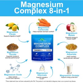 Magnesium complex supplement: 1000mg of 8-element magnesium, 90 capsules