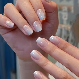 Pack of 24 Press on Nails Short - Full Cover Square Fake Nails - Stick-On Fingernails - for Women and Girls (Cateye Pink Ombre, 24 Pieces)