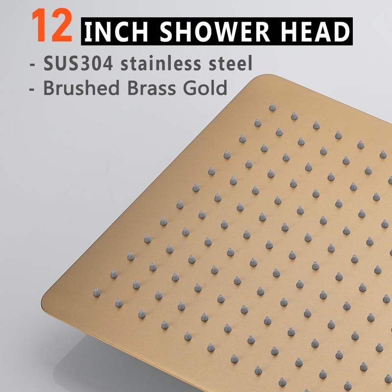 Rainfall Shower Head, BSTIIU 12 Inch Square Shaped Rain Shower