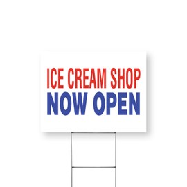 Ice Cream Shop Now Open Yard Sign 12 Inch x 16 Inch Single Sided Weatherproof Heavy-Duty Plastic with Stake | Grand Opening, Refreshing Desserts, Local Favorites | Made in USA