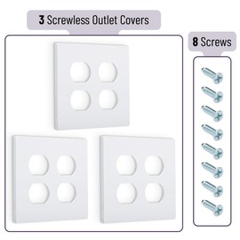 Bates Screwless Double Duplex Outlet Covers, 3 Pack, White, 2 Gang Screwless Wall Plate Cover