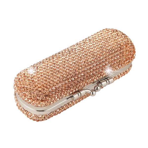 AsAlways Shiny Rhinestone Crystal Portable Lipstick Case with Mirror Portable Bling Diamonds Makeup Cosmetic Storage Holder for Travel Ladies Fashion(Gold)
