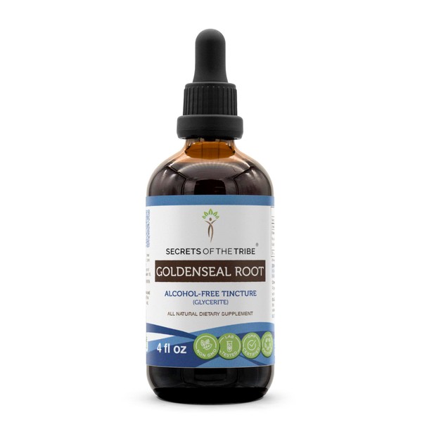 Secrets of the Tribe Goldenseal Root Tincture Alcohol-Free Extract, Goldenseal (Hydrastis Canadensis) Dried Root 4 OZ