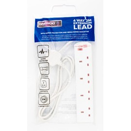 Daewoo PIFCO BS1363/A 3Pin Plug Surge Protected 4 Gang Extension Lead 2M / 2 Metre, White