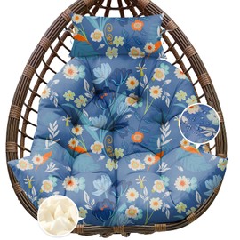 Tycdiose Outdoor Hanging Egg Chair Cushion Replacement, Extra Large Waterproof Egg Swing Cushions with Headrest Pillow and Ties, U-Shaped Thickened Cushion for Hanging Eggs Chair (Blue Floral)
