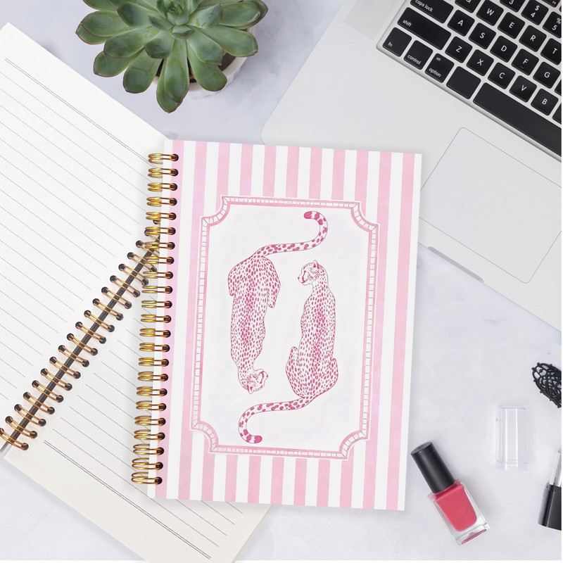 ignytiger Pink Leopard Notebook, Y2k Cheetah Print Journal, Preppy Girly