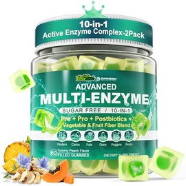 EnvyCure Paquete de 2 gomitas de enzimas digestivas para mujeres y hombres, multienzimas con 90 mil millones de UFC de probióticos, prebióticos y...  