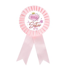 INNORU Satin Fabric Big Sister Tinplate Badge Pin, Girl Birthday Rosette Button Pins, Princess Birthday Party Accessory Brooch Pin, Children Adults Birthday Party Decorations - Pink, Pack of 1