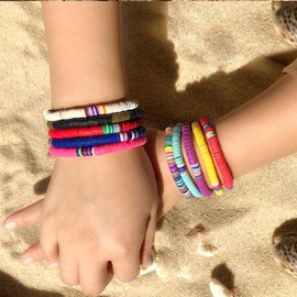 EXCEART 10pcs Colorful Heishi Bracelet Friendship Bracelets Polymer Clay Bracelet Heishi Bracelets Boho Surfer Bracelets African Vinyl Disc Bracelet for Summer Beach, ['Polymer Clay', 'Alloy'],
